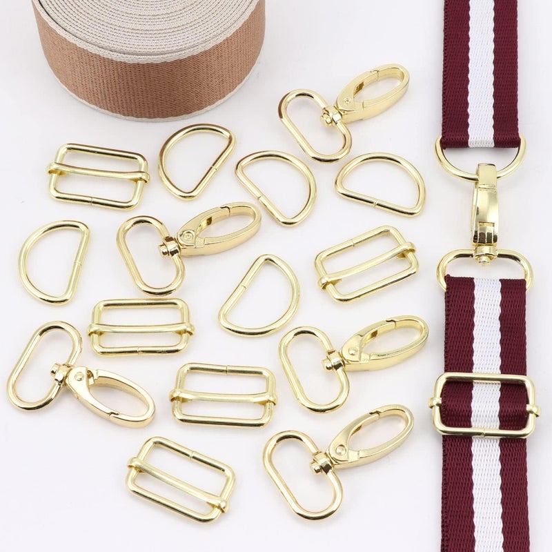 PECMER Purse Hardware for Bag Making 1 Inch D Ring 18 Pcs Gold Swivel Clasp Snap Hooks Slide Buckles for Strap Adjuster Dog Collar Making Supplies - Image 3
